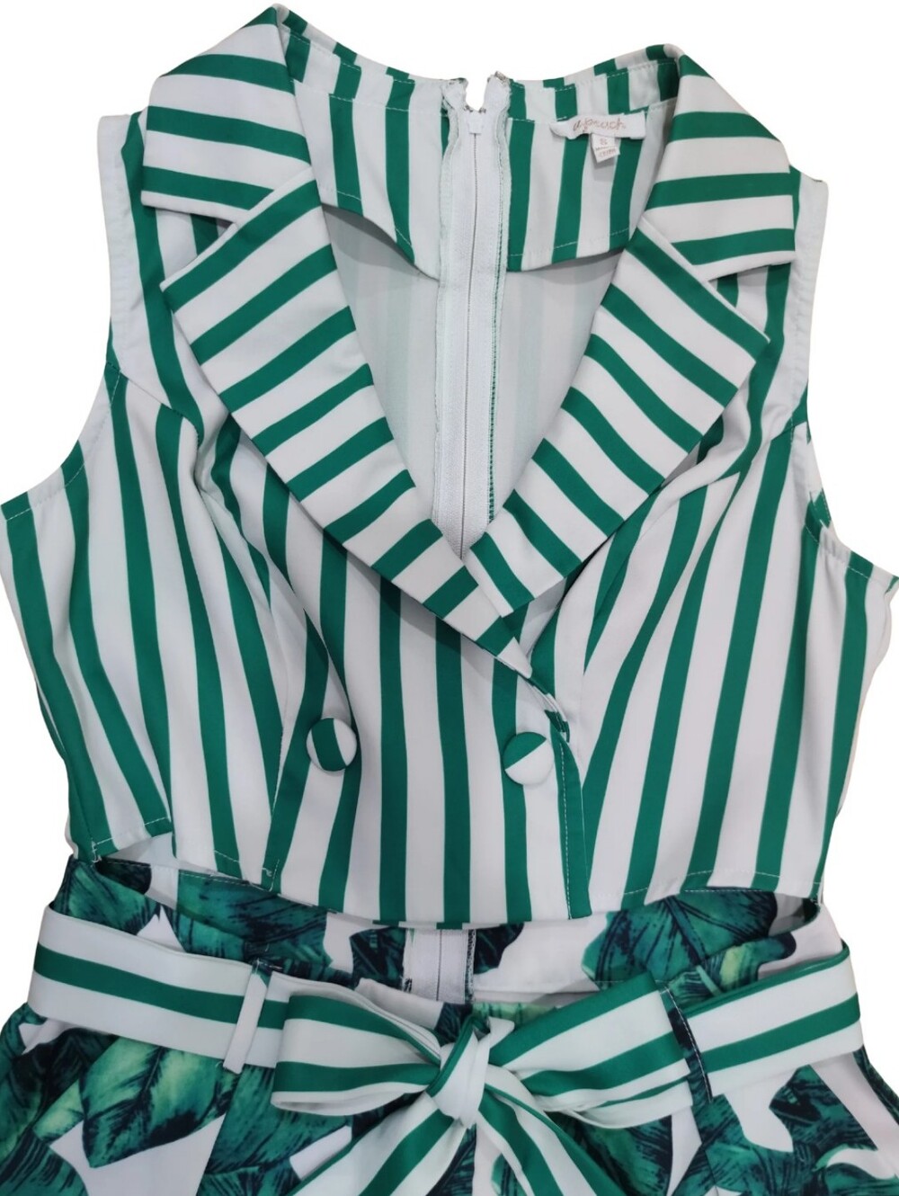 A. Peach Green Stripe Tropical Romper - Picture 2 of 8